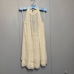 Alice + Olivia Cream Ruffled Trapeze Dress with rhinestones